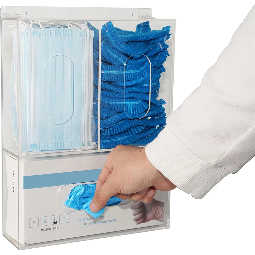 Medical Gloves - حامل قفازات أكريليك شفاف بثلاثة أقسام،